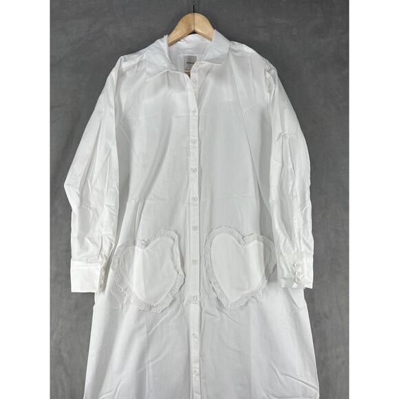 Anthropologie Maeve Long-Sleeve Midi Shirt Dress White Button Front Size Medium - Picture 4 of 12